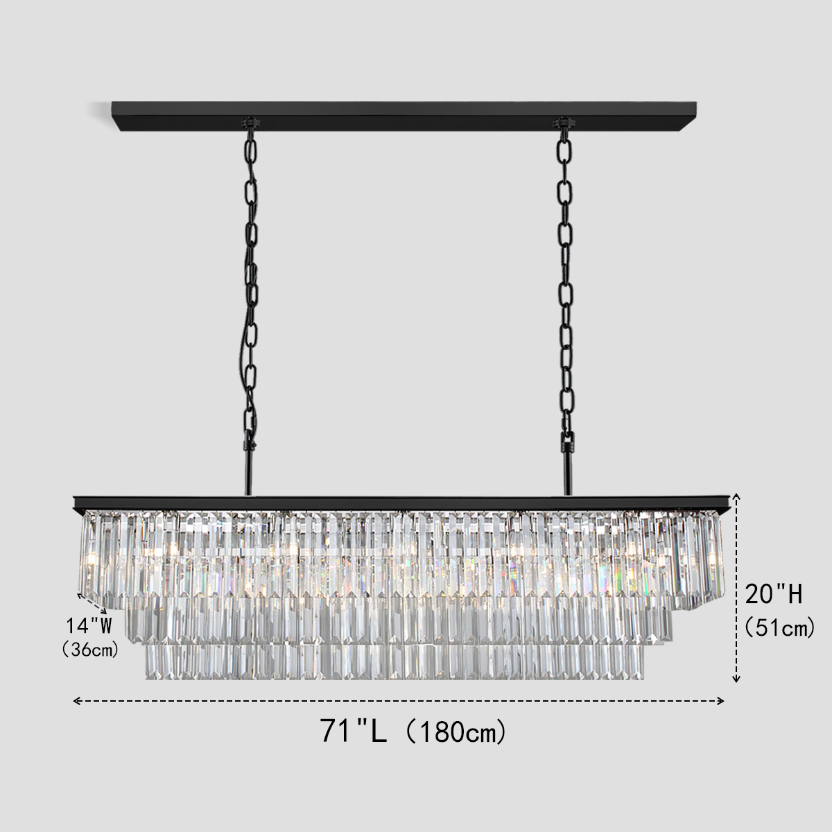 1920s Olion 3-Tier Crystal Rectangular Chandelier