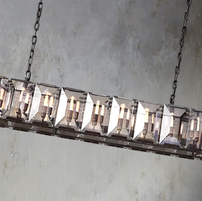 Faceted Crystal Glass Rectangular Chandelier L62" - Yami Lightings