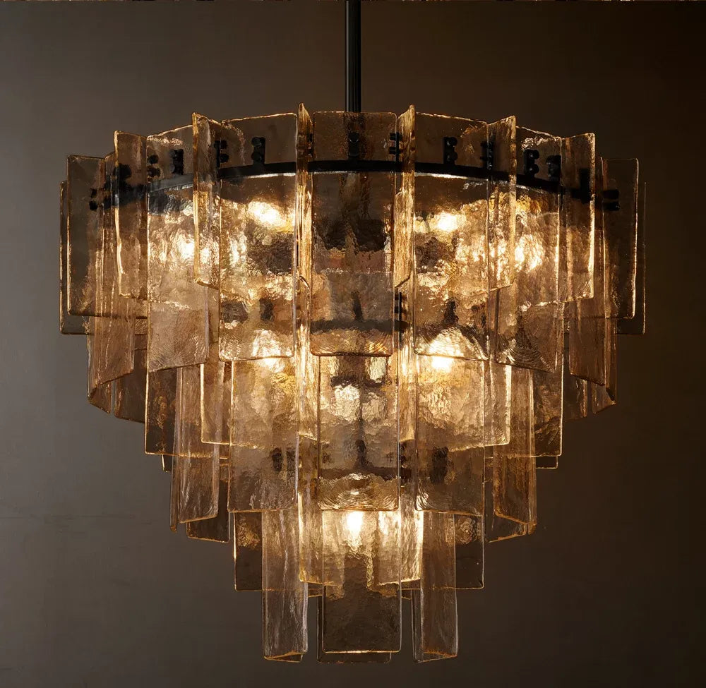 Lattic Smoke Glass Tiered Round Chandelier 47"