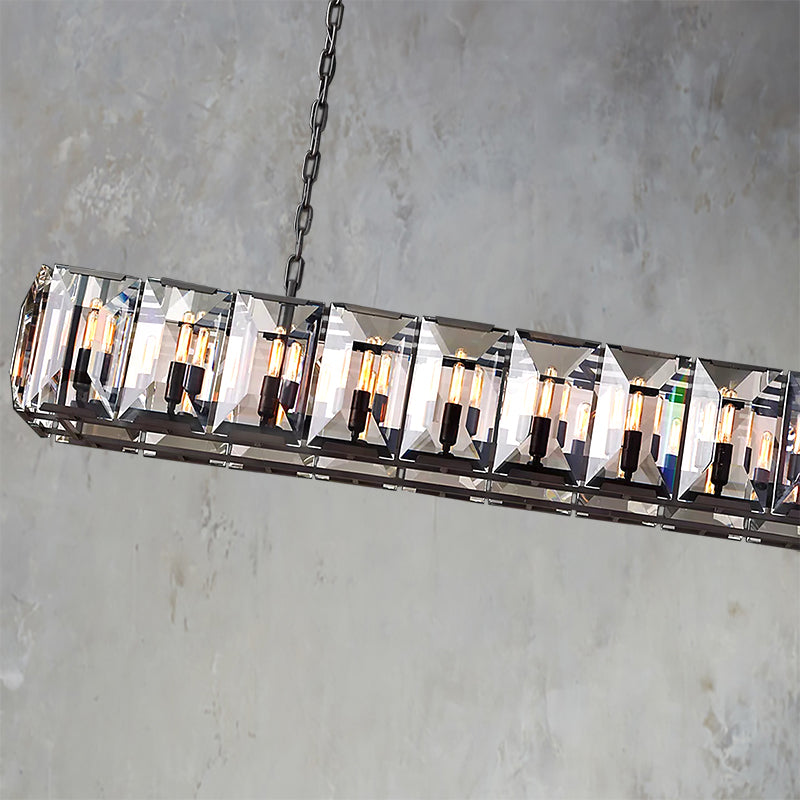 Faceted Crystal Glass Rectangular Chandelier L74" - Yami Lightings