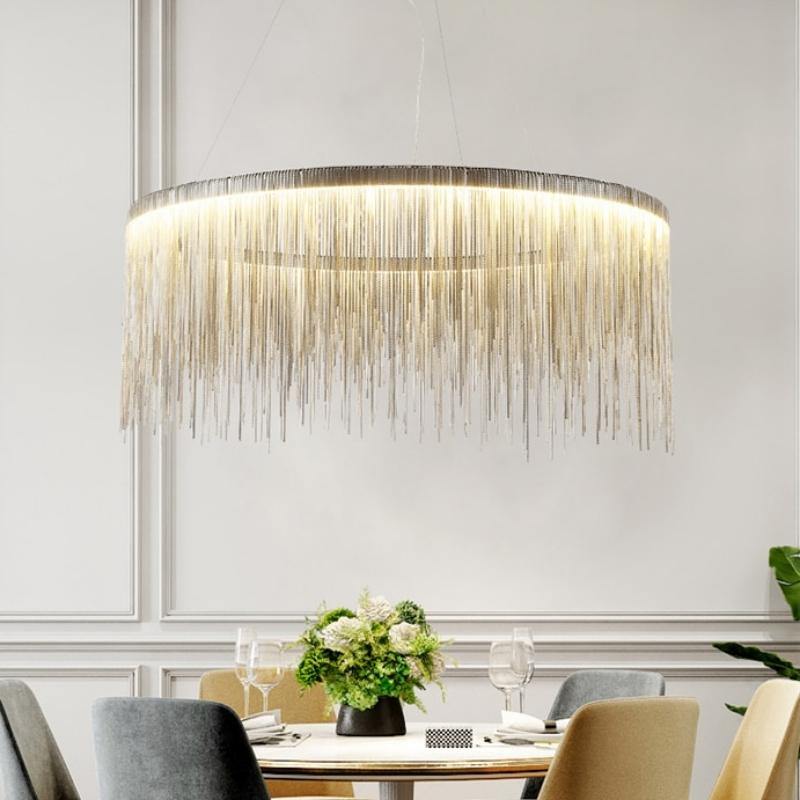 Angelina Aluminum Chain Tassel Round Chandelier - Yami Lightings