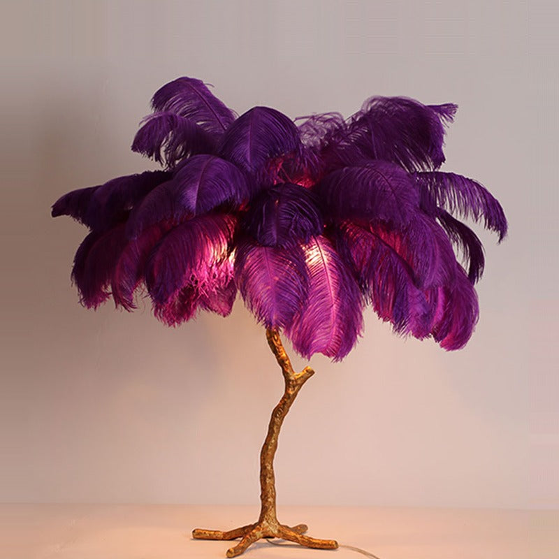 Elva Ostrich Feather Table Lamp Brass Palm Tree Lamp - Yami Lightings