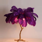 Elva Ostrich Feather Table Lamp Brass Palm Tree Lamp - Yami Lightings