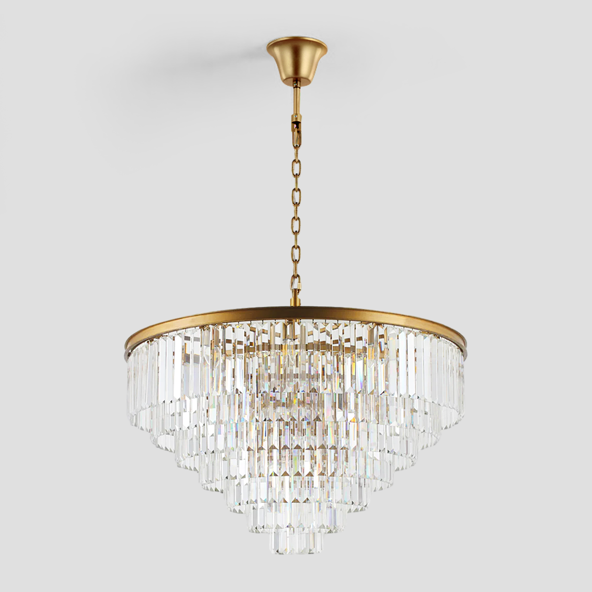 1920s Olion Multi-Tier Clear/Smoke Crystal Round Chandelier