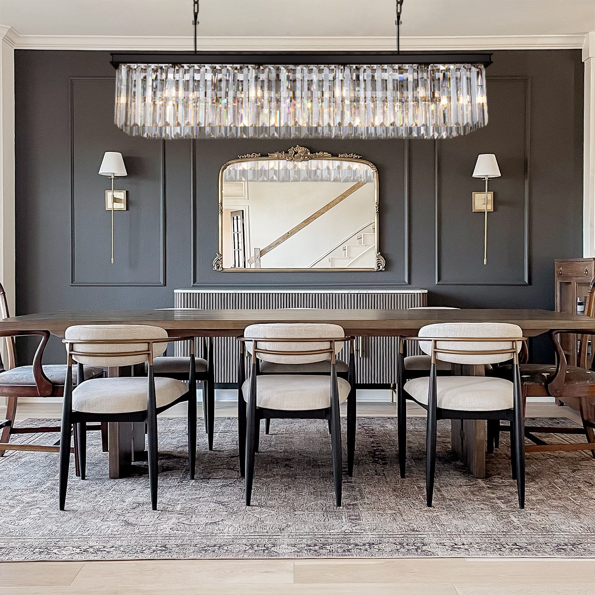 1920s Olion Single-Tier Rectangular Crystal Rod Chandelier