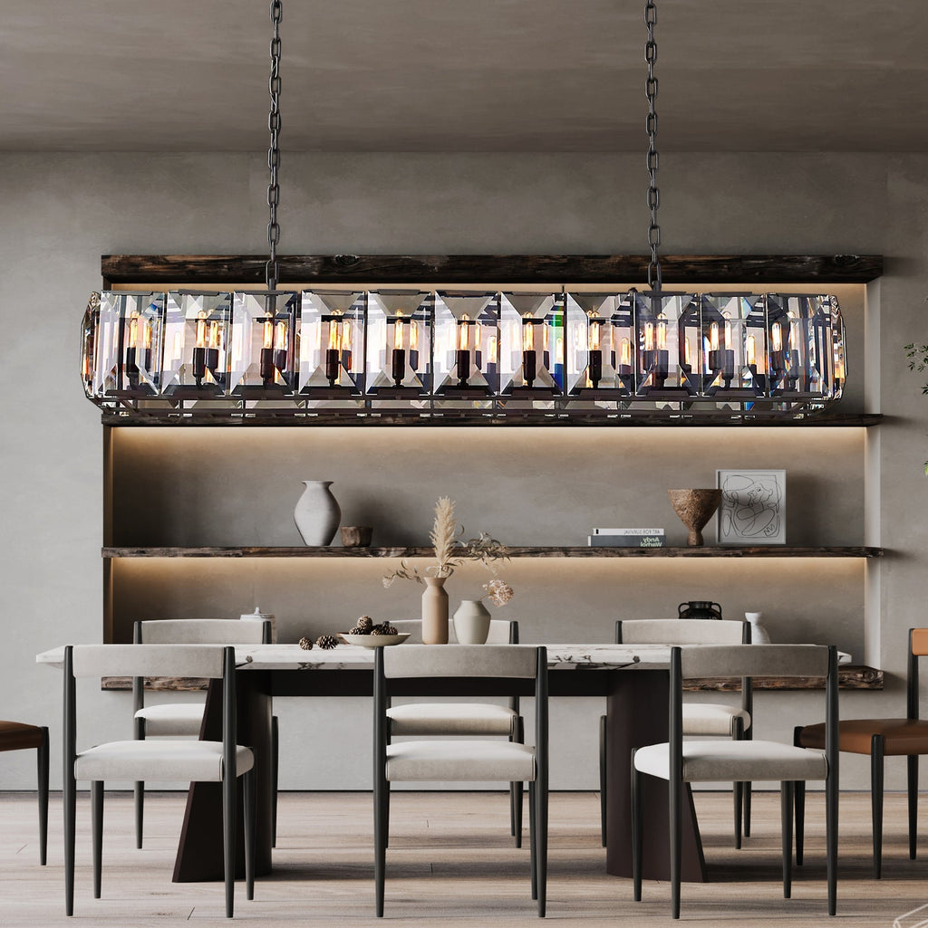 Faceted Crystal Glass Rectangular Chandelier L74" - Yami Lightings