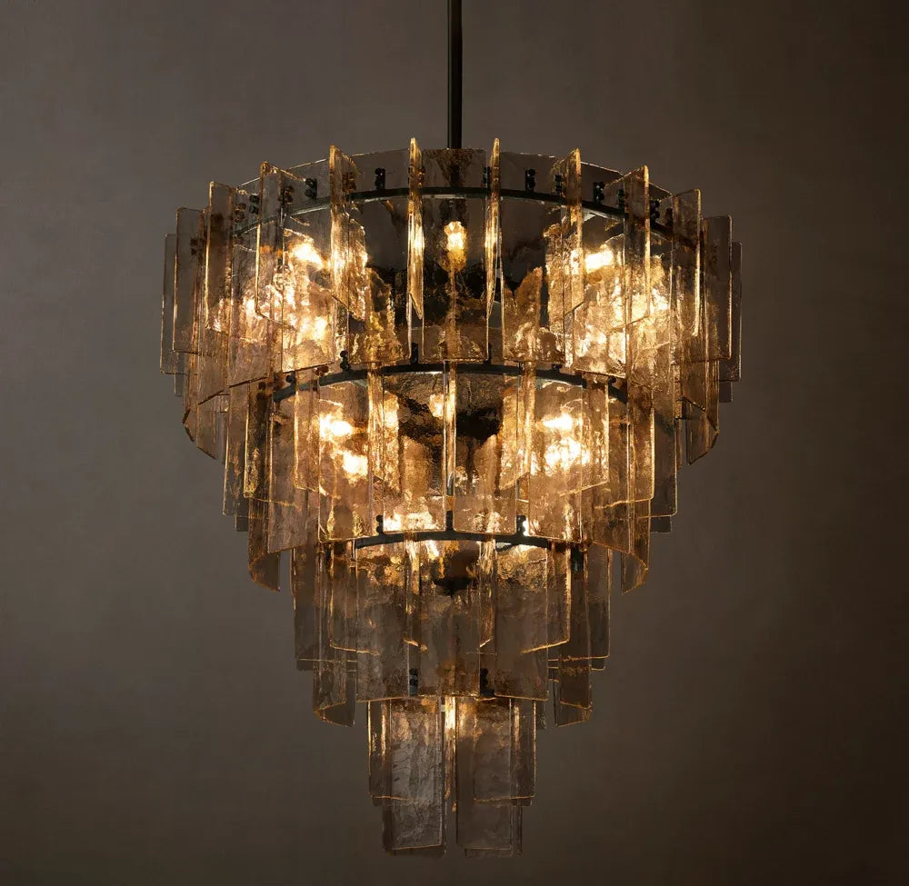 Lattic Smoke Glass Tiered Round Chandelier 47"