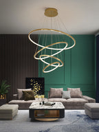 Amina Staircase Gold Multi Rings Chandelier Lobby Villa - Yami Lightings