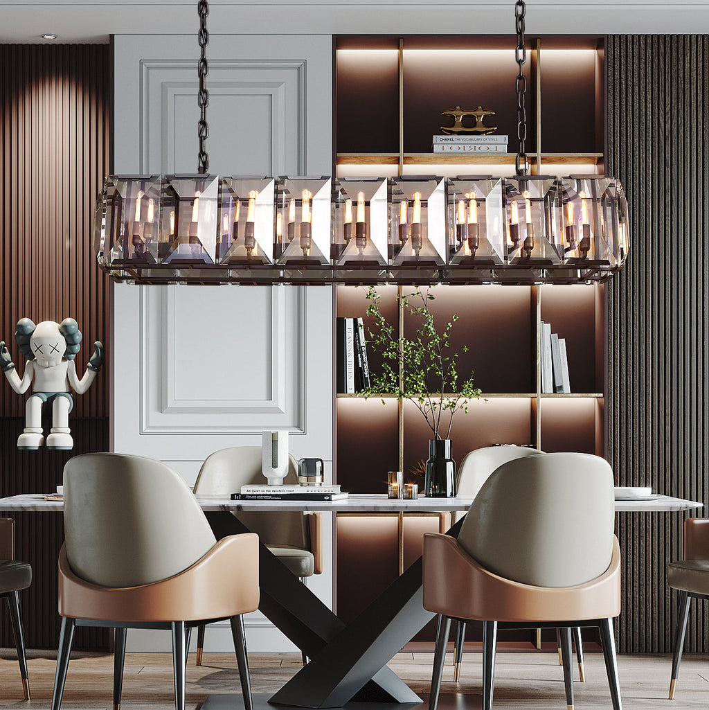 Faceted Crystal Glass Rectangular Chandelier L62" - Yami Lightings