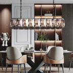 Faceted Crystal Glass Rectangular Chandelier L62" - Yami Lightings