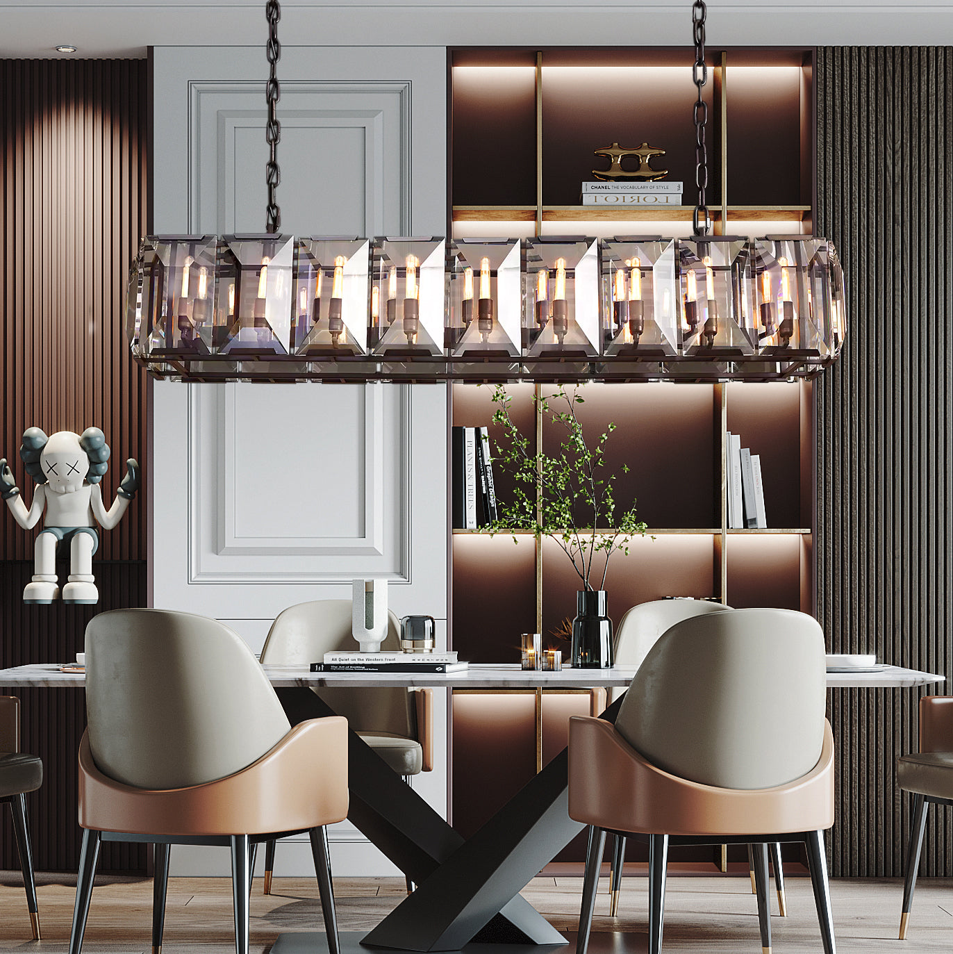 Faceted Crystal Glass Rectangular Chandelier L62" - Yami Lightings