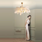 Elva Art Deco Colorized Feather Chandelier Brass Palm Tree Lamp - Yami Lightings