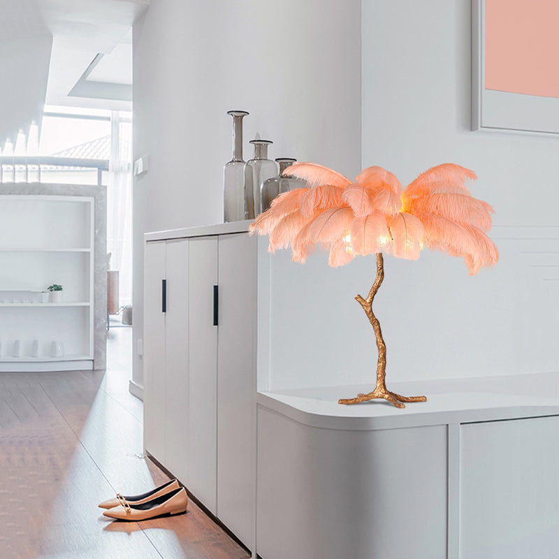 Elva Ostrich Feather Table Lamp Brass Palm Tree Lamp - Yami Lightings
