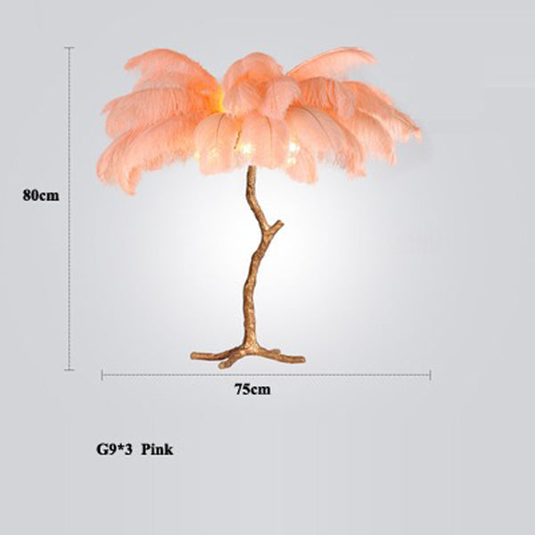 Elva Ostrich Feather Table Lamp Brass Palm Tree Lamp - Yami Lightings