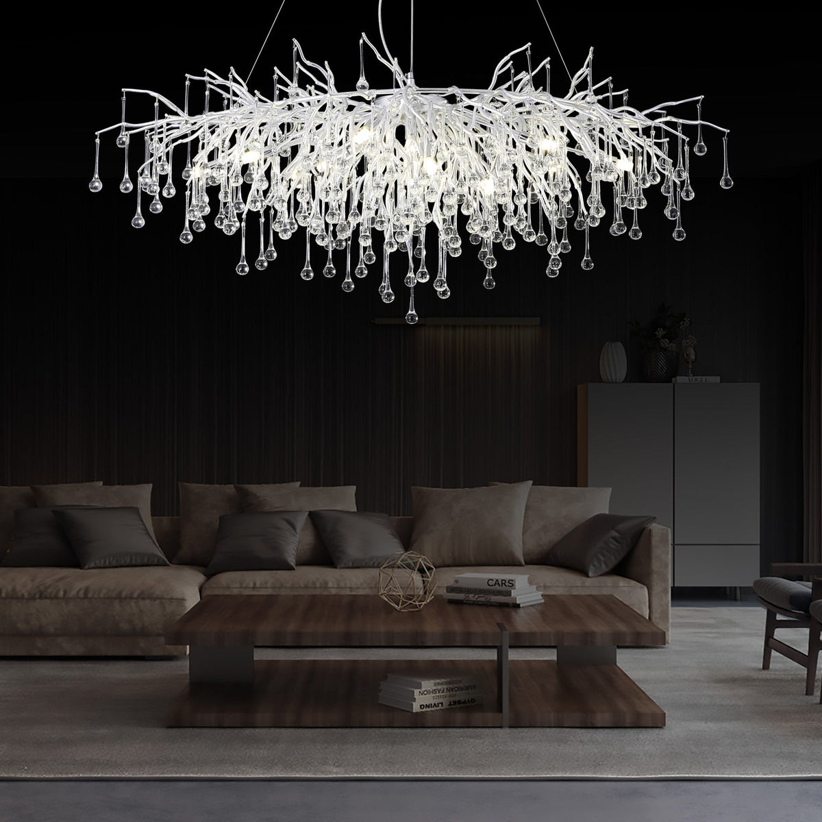 Doris Tree Branch Rectangle Chandelier Silver L45" - Yami Lightings