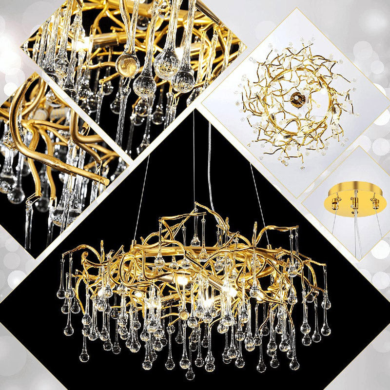 Doris Branch Gold Ring Crystal Chandelier - Yami Lightings