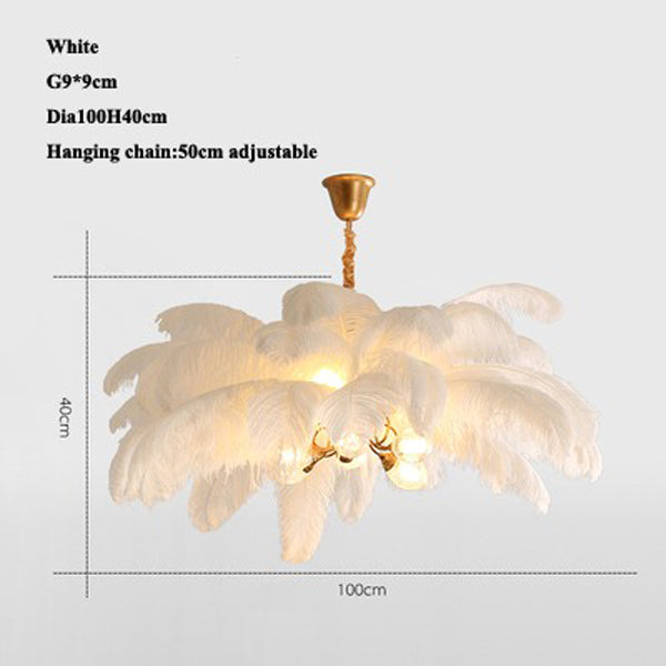 Elva Art Deco Colorized Feather Chandelier Brass Palm Tree Lamp - Yami Lightings
