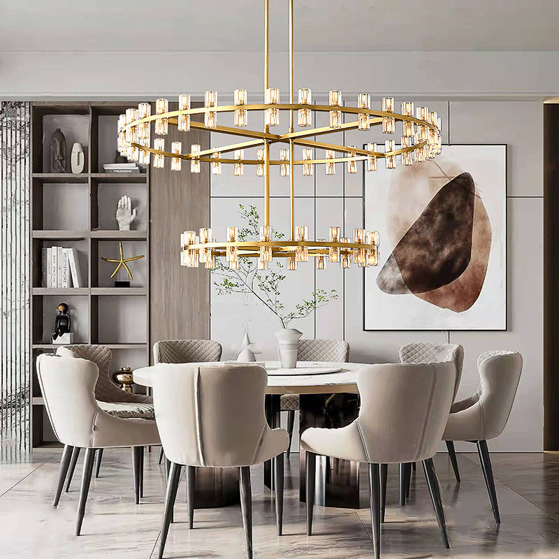 Industrial Round Two-Tier-Crystal Chandelier - Yami Lightings