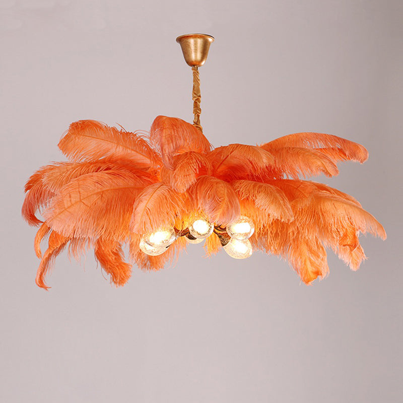 Elva Art Deco Colorized Feather Chandelier Brass Palm Tree Lamp - Yami Lightings