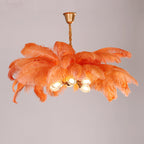 Elva Art Deco Colorized Feather Chandelier Brass Palm Tree Lamp - Yami Lightings