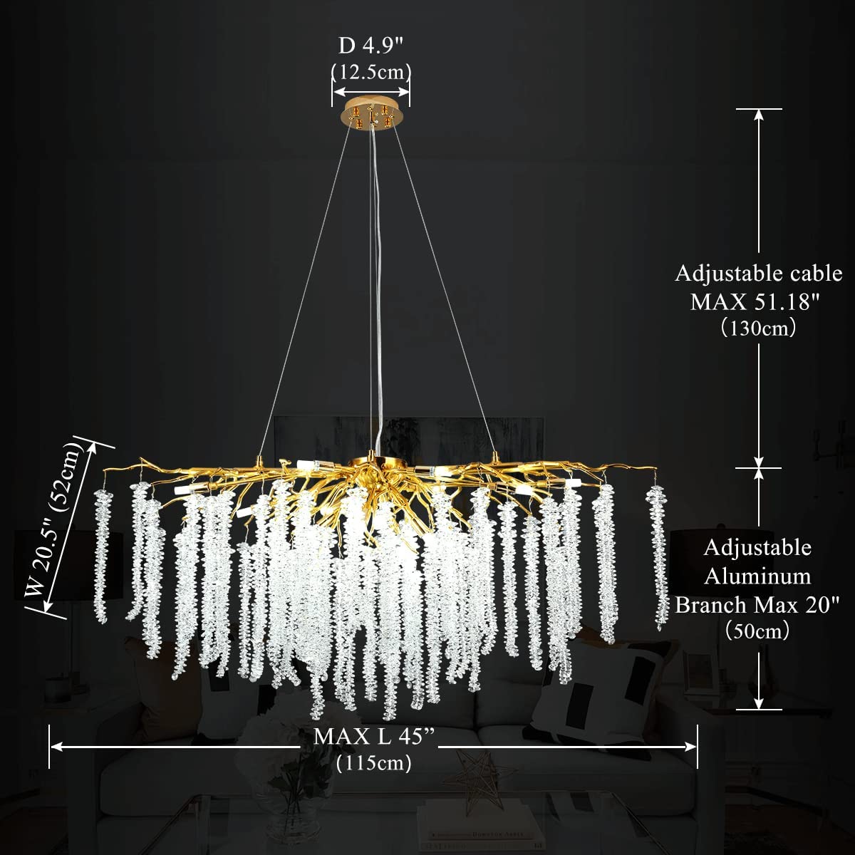 Doris Modern K9 Crystal Branch Chandelier - Yami Lightings