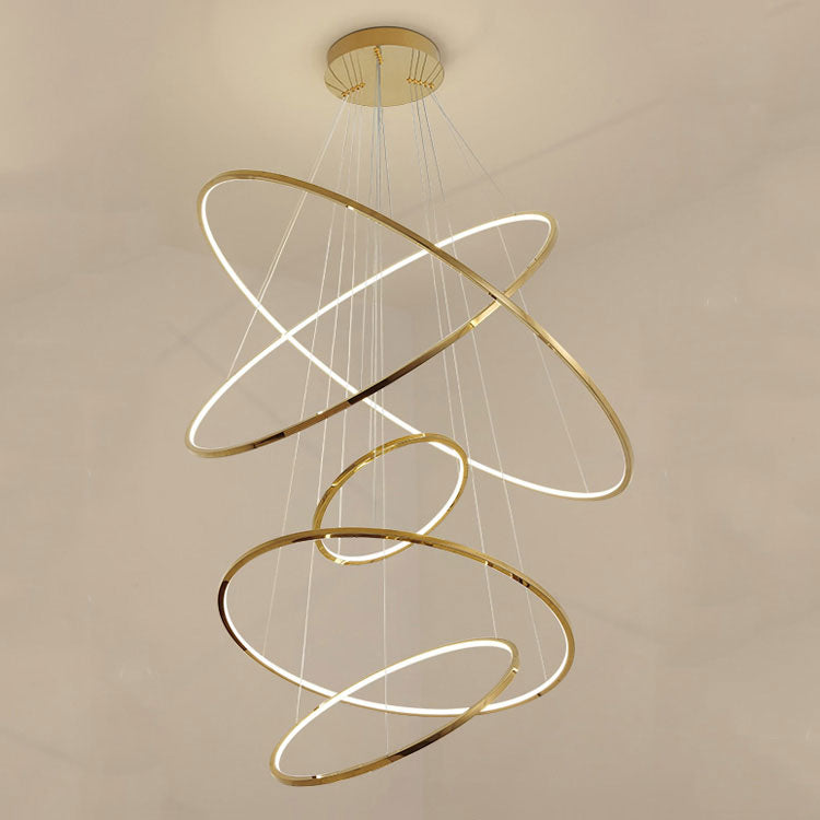 Amina Staircase Gold Multi Rings Chandelier Lobby Villa - Yami Lightings