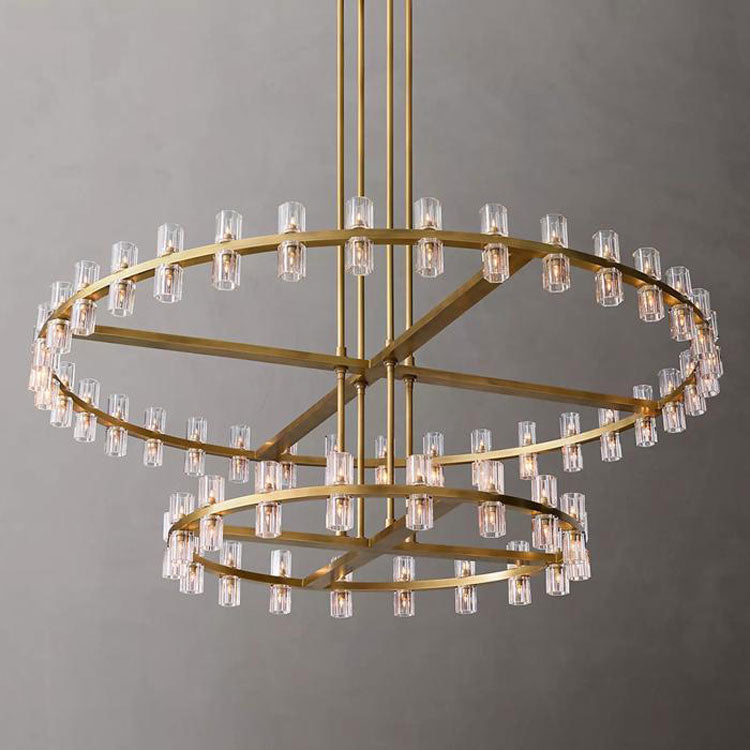 Industrial Round Two-Tier-Crystal Chandelier - Yami Lightings