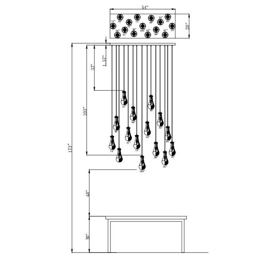 Raindrop Linear Chandelier 54" (custom 15 lights) - Yami Lightings