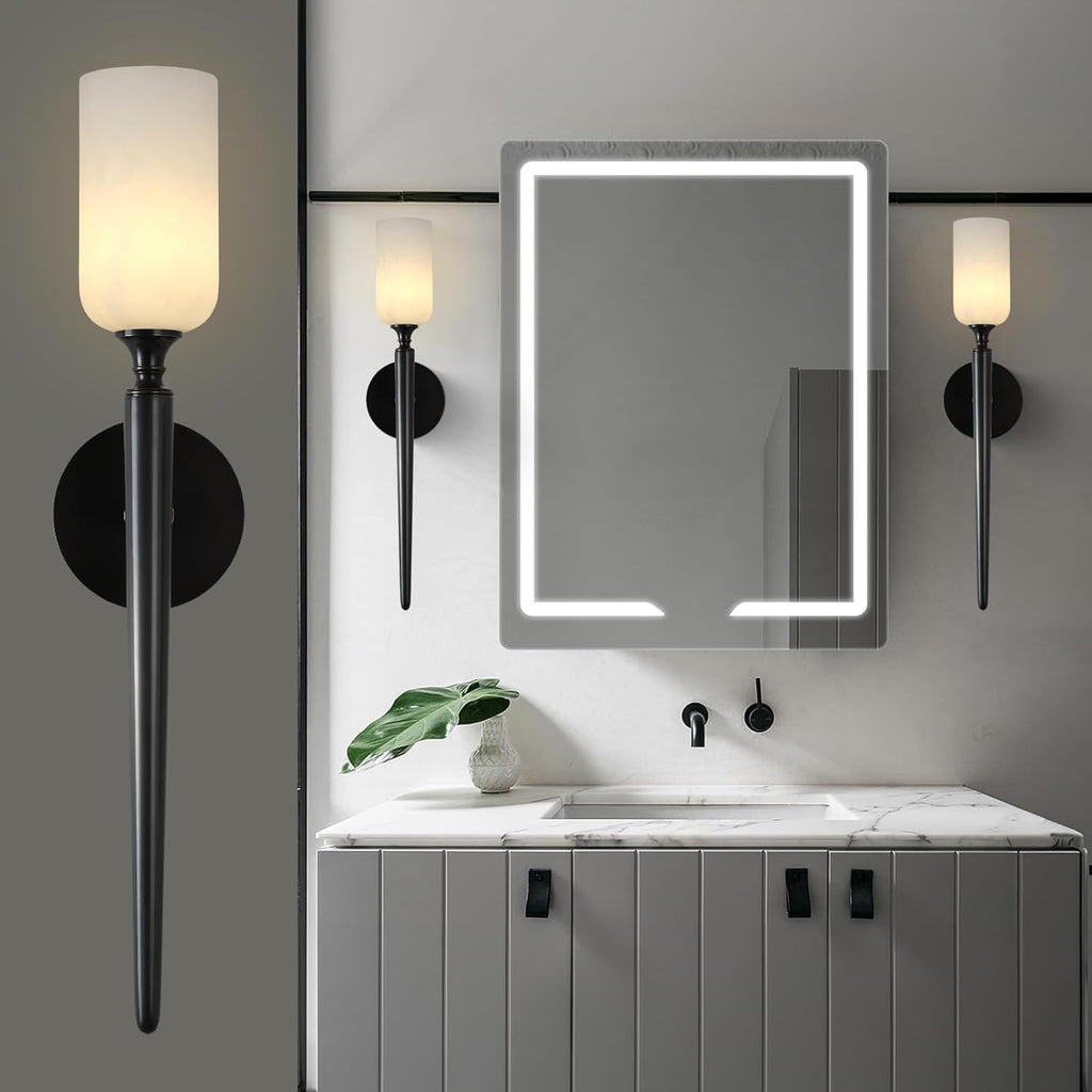 Alabaster 1head Brass/Black Strip Wall Sconce for All Scene 21.6"