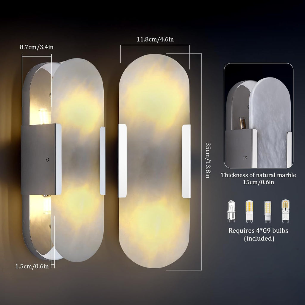 Oval Shaped Alabaster Wall Sconces 13.8" 19.7"