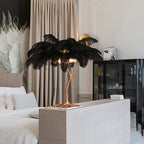 Elva Ostrich Feather Table Lamp Brass Palm Tree Lamp - Yami Lightings