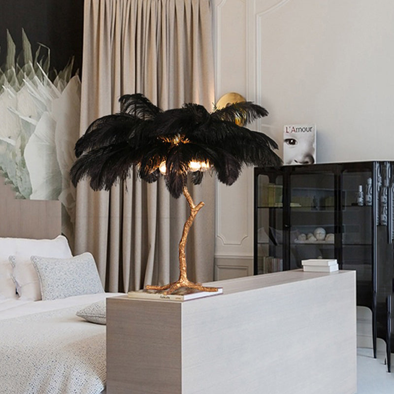 Elva Ostrich Feather Table Lamp Brass Palm Tree Lamp - Yami Lightings