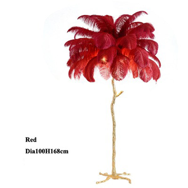 Elva Nordic Ostrich Feather Floor Lamp Brass Lighting - Yami Lightings