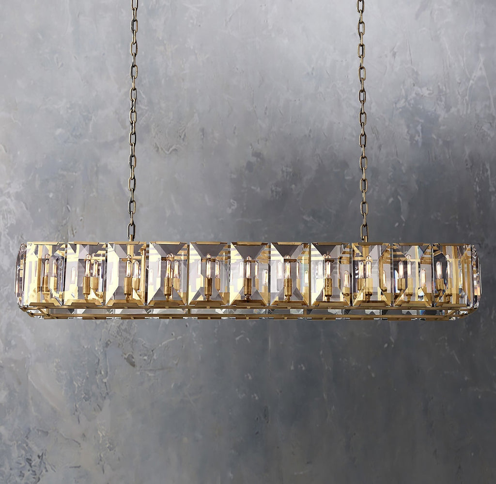 Faceted Crystal Glass Rectangular Chandelier L74" - Yami Lightings