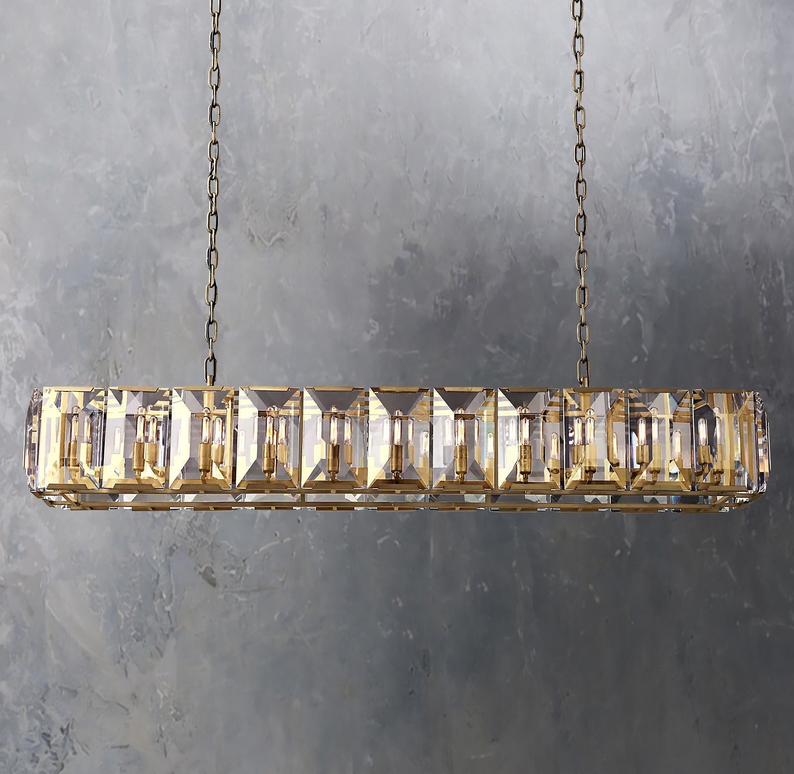 Faceted Crystal Glass Rectangular Chandelier L74" - Yami Lightings