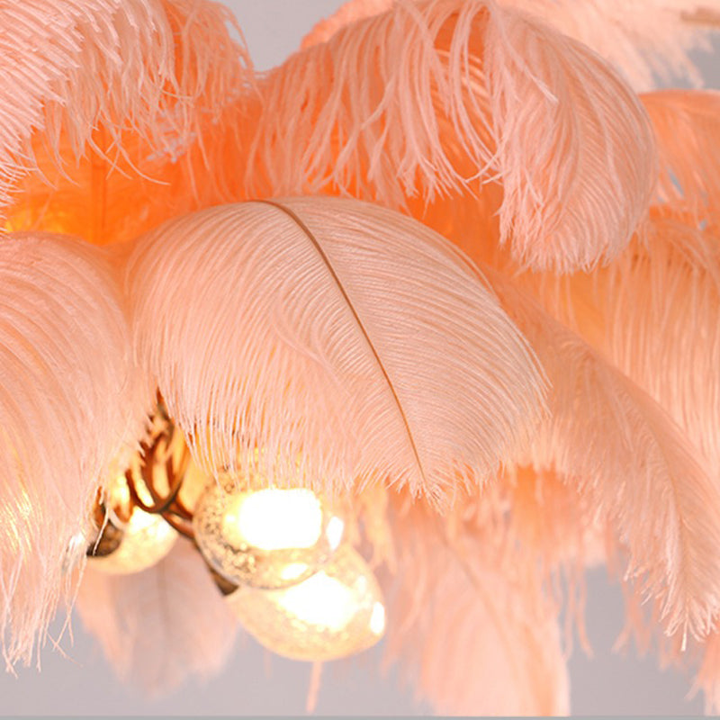 Elva Art Deco Colorized Feather Chandelier Brass Palm Tree Lamp - Yami Lightings