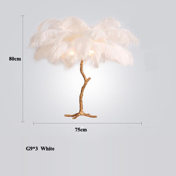 Elva Ostrich Feather Table Lamp Brass Palm Tree Lamp - Yami Lightings