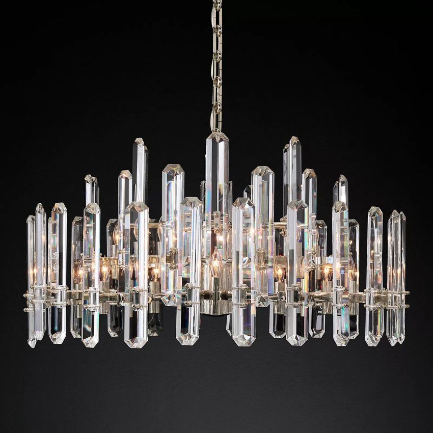 Bonnie Faceted Crystal Prisms Round Chandelier（Polished Nickel）
