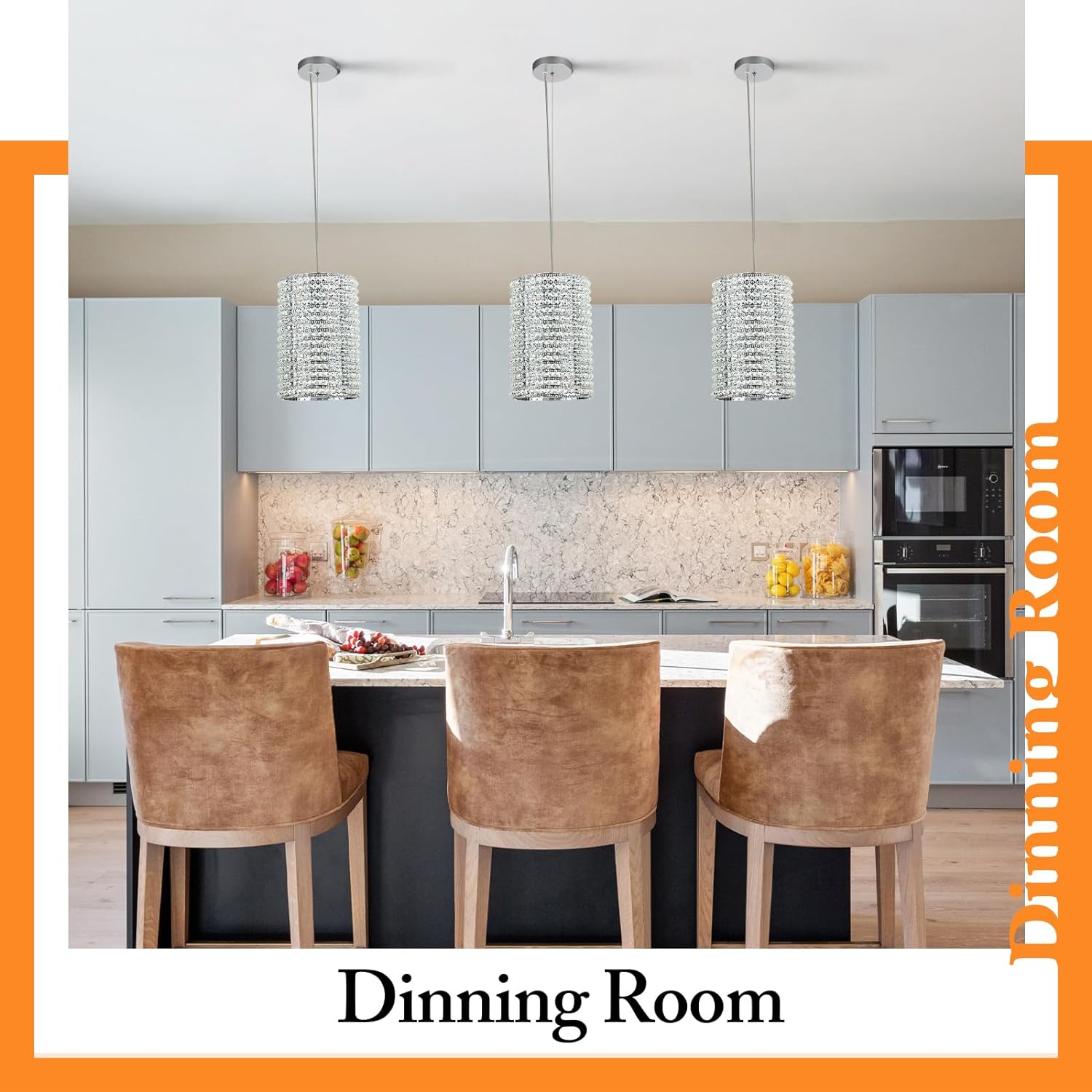 Grey/Clear K9 Crystal Beads Pendant Lights 12"