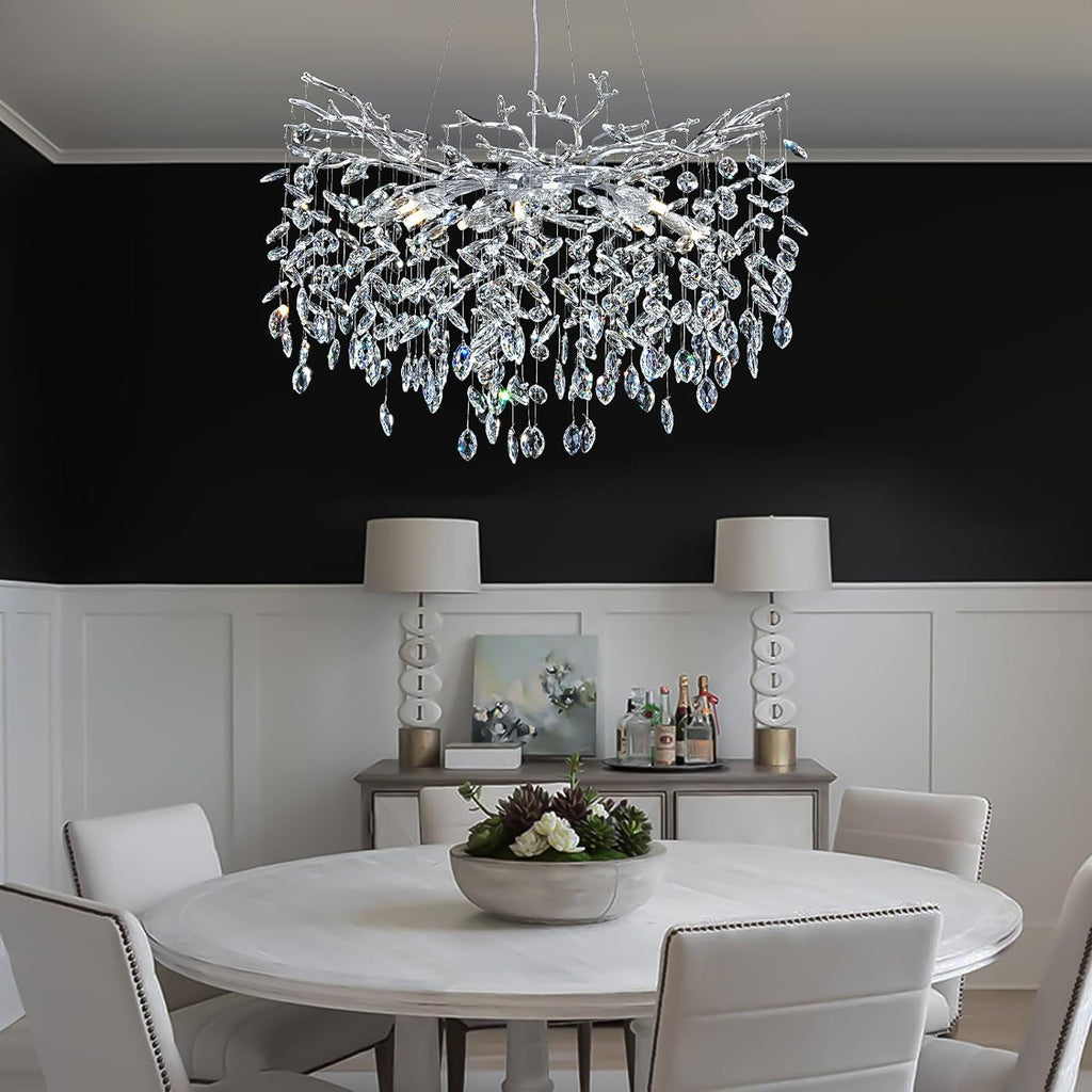 Ice Eye Modern Crystal Tree Branch Round Chandelier for All Rooms 30" 40" 48"