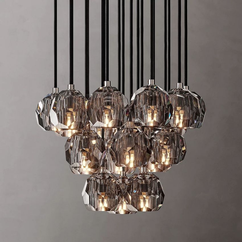 Belle De Crystal Ball Round Cluster Chandelier 19" - Yami Lightings