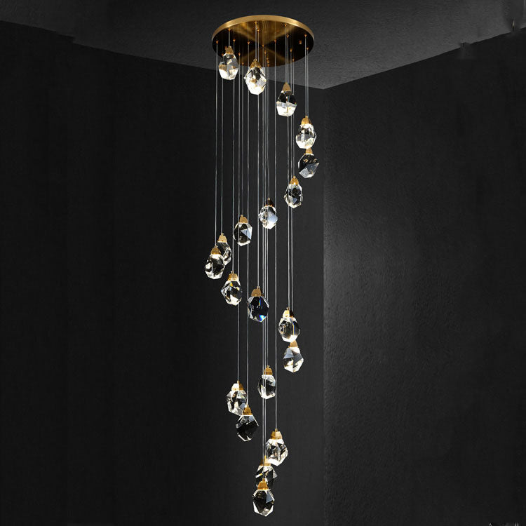 Aurelia Faceted Crystal Prisms  Staircase Loft Chandeliers - Yami Lightings