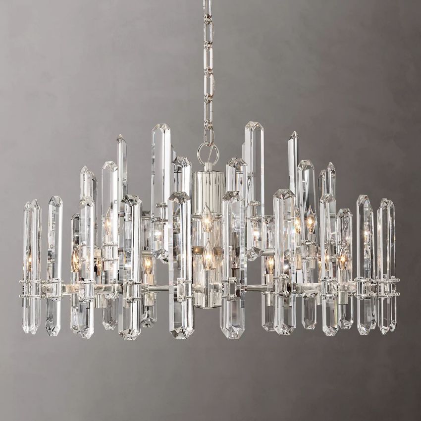 Bonnie Faceted Crystal Prisms Round Chandelier（Polished Nickel）
