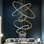 Amina Staircase Gold Multi Rings Chandelier Lobby Villa - Yami Lightings