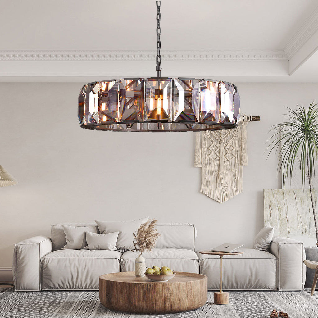 Faceted Crystal Glass Round Chandelier D43" - Yami Lightings