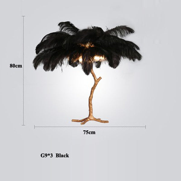 Elva Ostrich Feather Table Lamp Brass Palm Tree Lamp - Yami Lightings