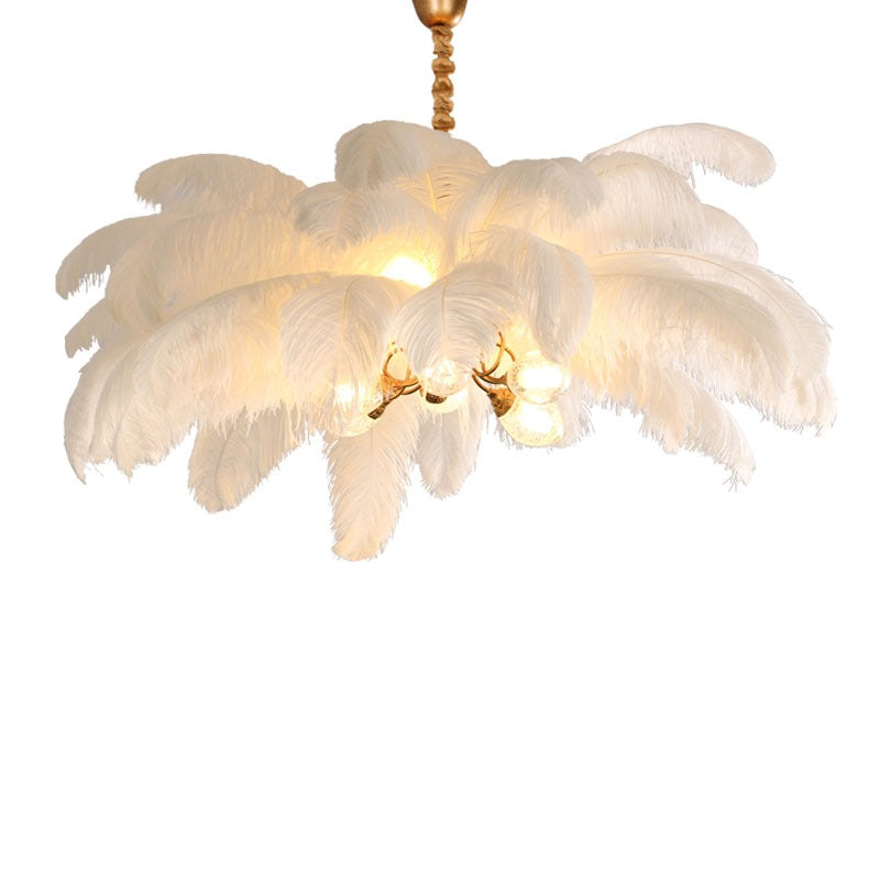 Elva Art Deco Colorized Feather Chandelier Brass Palm Tree Lamp - Yami Lightings