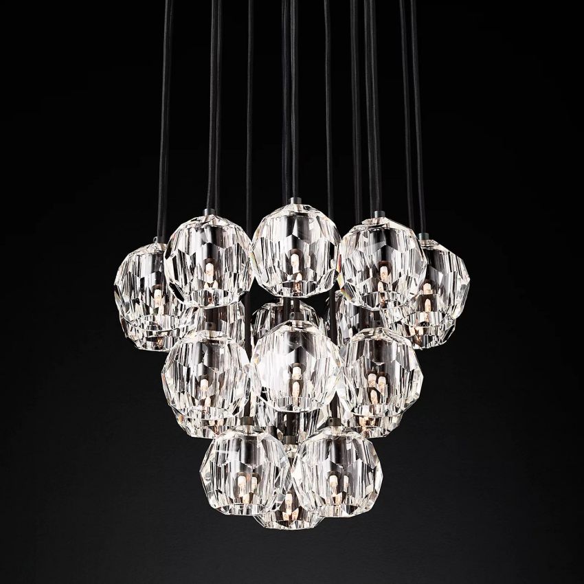 Belle De Crystal Ball Round Cluster Chandelier 19" - Yami Lightings