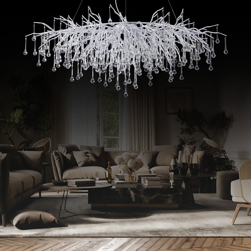 Doris Tree Branch Rectangle Chandelier Silver L45" - Yami Lightings