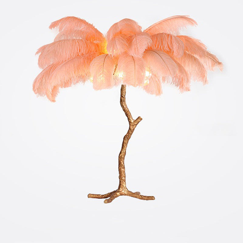 Elva Ostrich Feather Table Lamp Brass Palm Tree Lamp - Yami Lightings